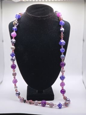 Handcrafted Purple & Pink Beaded Long Necklace - Women's Fashion Jewelry